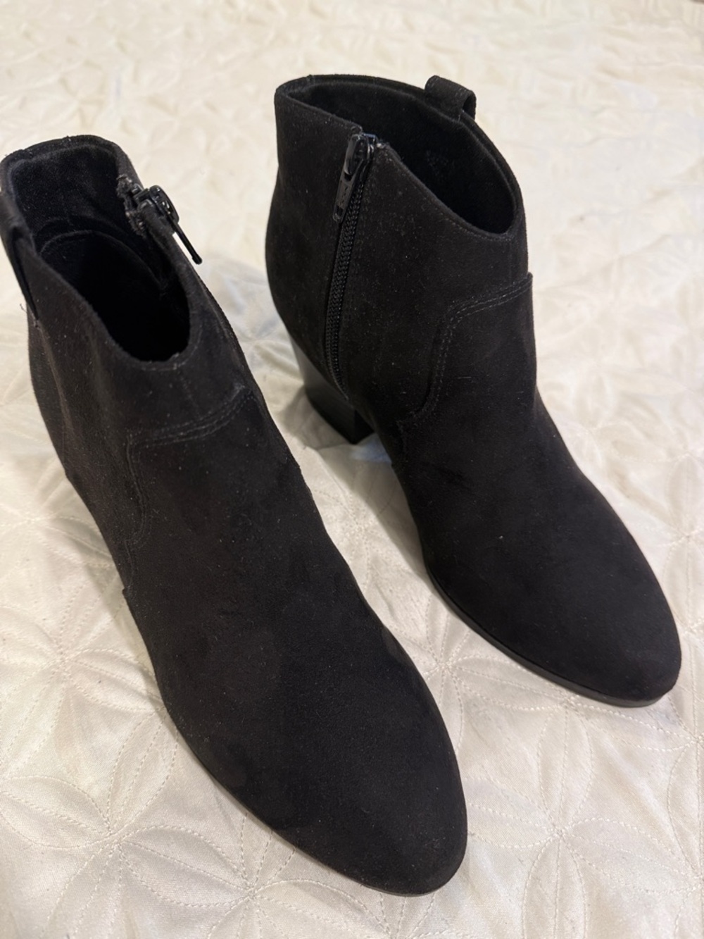 Old Navy Black Suede Ankle Booties with Side Zip Detail